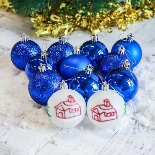 Набор шаров пластик d-6 см 12 шт Кьюзо синий         2178446