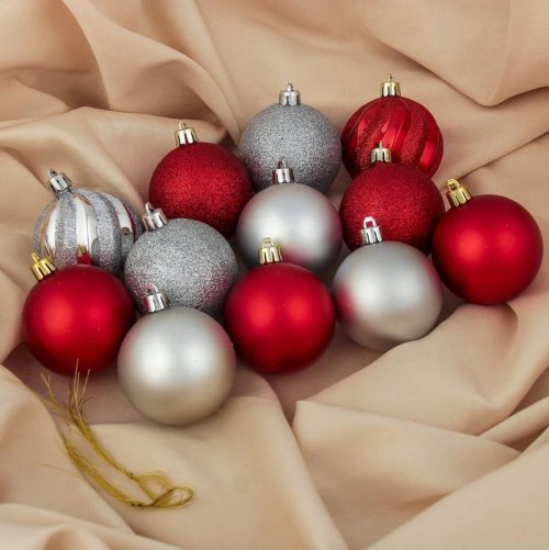 Набор шаров пластик d-6 см 12 шт Улыбка бело-красный         3276729