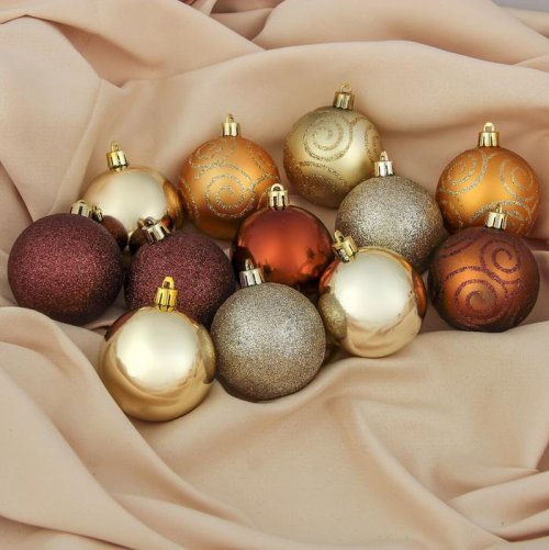 Набор шаров пластик d-6 см 12 шт Улыбка кофейный с серебром       3276726