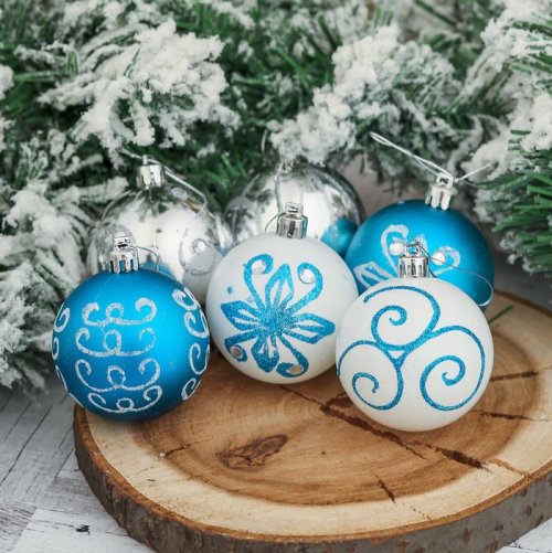 Набор шаров пластик d-6 см 12 шт Элит бело-голубой         3249265