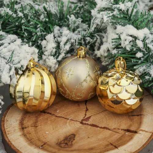 Набор шаров пластик d-6 см 12 шт Элит золото         3249263