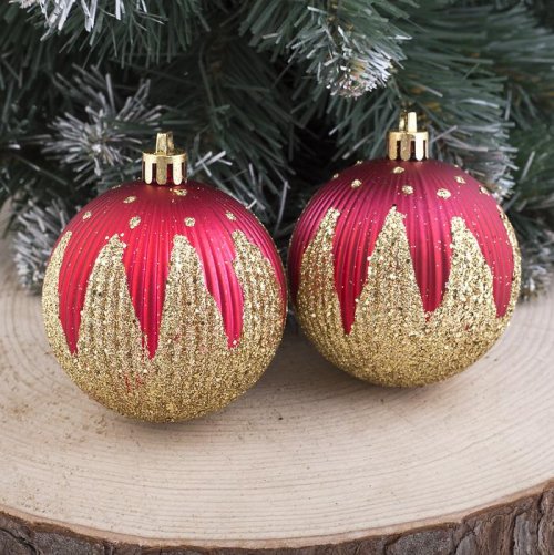 Набор шаров пластик d-6,5 см 9 шт Золотые лепестки красный         3259903