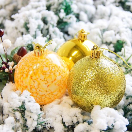 Новогодние шары Фрэско (набор 12 шт.), золотые           2178245