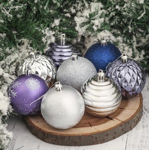 Набор шаров пластик d-7 см 16 шт Серпантин серебро-фиолет         3249268