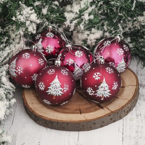 Набор шаров пластик d-7 см 6 шт Волшебная елочка бордо         3249237