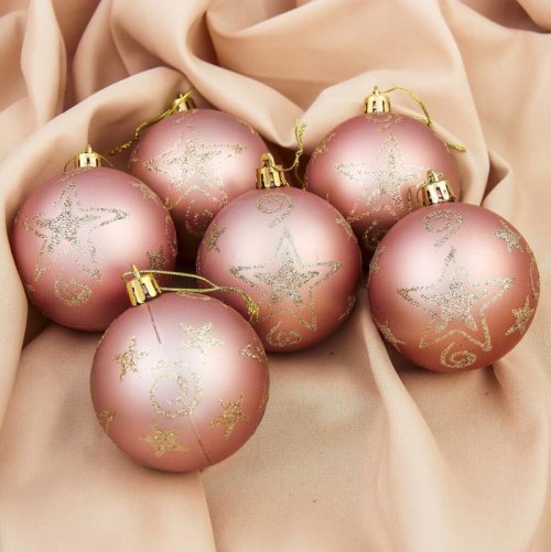 Набор шаров пластик d-7 см 6 шт Звездопад розовый         3531480