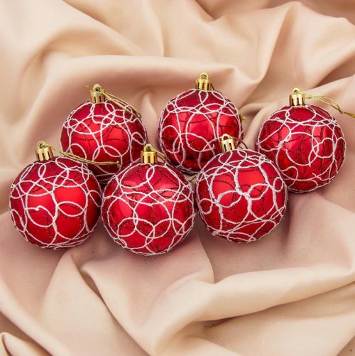 Набор шаров пластик d-7 см 6 шт Путанка красный         3259718