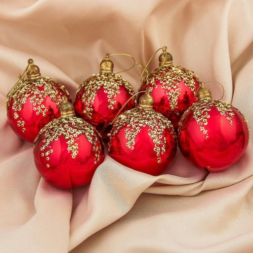 Набор шаров пластик d-7 см 6 шт Сапфир красный         3259724