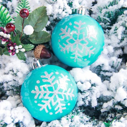 Набор шаров пластик d-7 см 2 шт Снежинка капель голубой         2178211