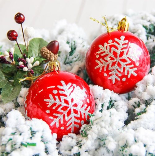 Новогодние шары Капель (набор 2 шт.), снежинка, красные          2178207