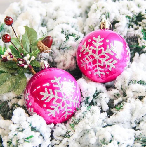 Новогодние шары Капель (набор 2 шт.), снежинка, малиновые          2178208