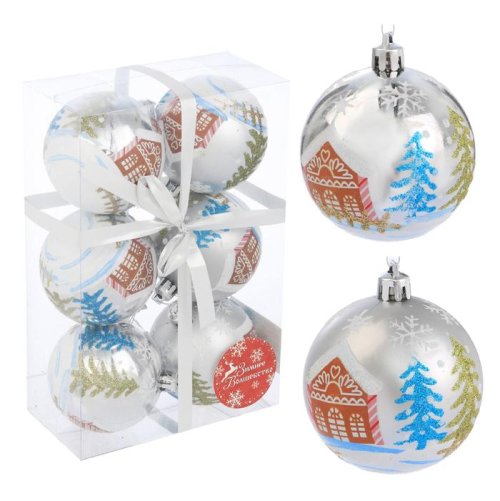 Набор шаров пластик d-7 см 6 шт домик белый         2122959