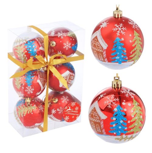 Новогодние шары Домик (набор 6 шт.), красные           2122958