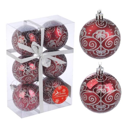 Новогодние шары Узорные (набор 6 шт.), бордовые           2122948
