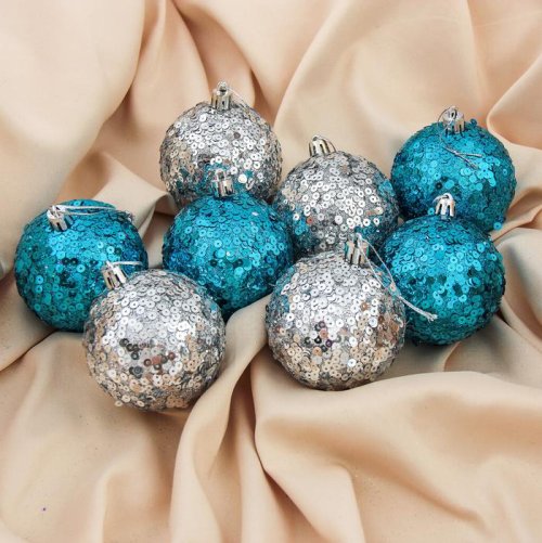 Набор шаров пластик d-7 см 8 шт Ностальгия бело синий        3531507