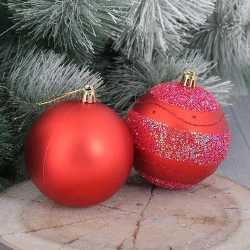 Новогодние шары Блестящий красный пояс (набор 12 шт.) Уценка дефект покрытия         1107505