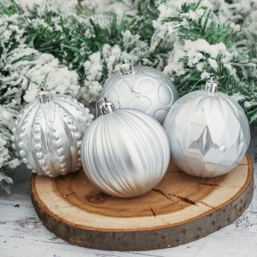 Набор шаров пластик d-8 см 16 шт Ерби серебро         3249253