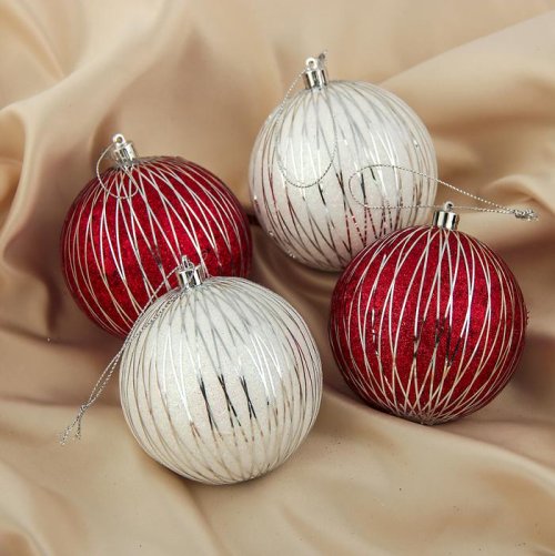 Набор шаров пластик d-8 см 4 шт Бесконечность бело-красный         3259841