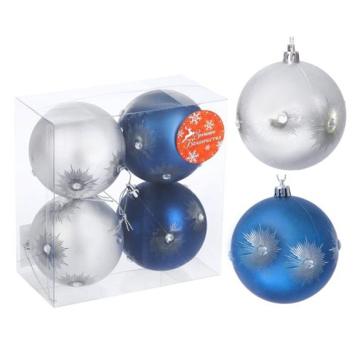 Набор шаров пластик d-8 см 4 шт Диона бело синий        2137169