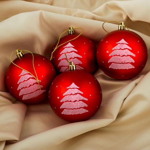 Набор шаров пластик d-8 см 2 шт Елочка красный         3276585