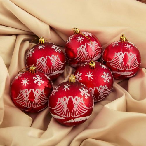 Набор шаров пластик d-8 см 6 шт Ангела красный         3249251