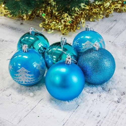 Набор шаров пластик d-8 см 6 шт Гордый олень в тубе голубой       2178300