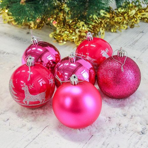 Новогодние шары Гордый олень (набор 6 шт.), малиновые           2178294