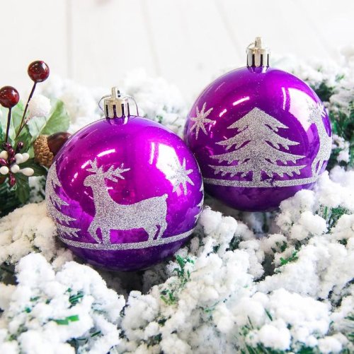 Набор шаров пластик d-8 см 6 шт Гордый олень сиреневый         2178196