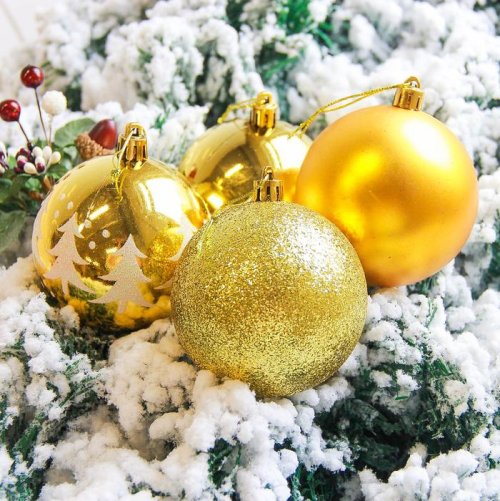 Новогодние шары Ёлочки (набор 6 шт.), золотые           2178275