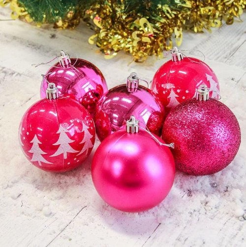 Новогодние шары Ёлочки (набор 6 шт.), малиновые           2178295