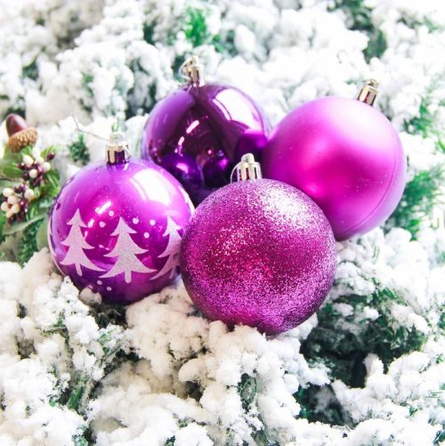 Набор шаров пластик d-8 см 6 шт Елочки в тубе фиолет       2178292