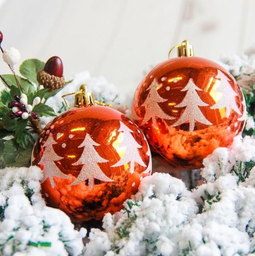 Новогодние шары Ёлочки (набор 6 шт.), оранжевые           2178189