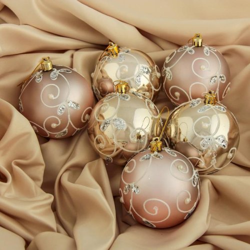 Набор шаров пластик d-8 см 6 шт Жемчужная веточка золото         3249244