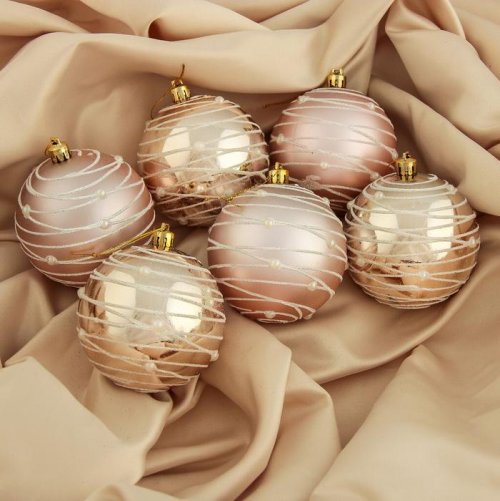 Набор шаров пластик d-8 см 6 шт Жемчужный орион кремовый         3249243