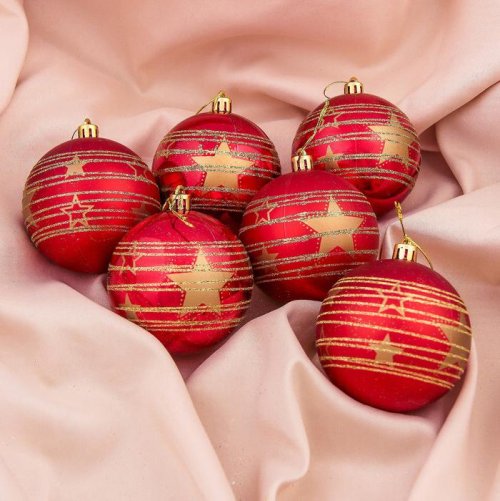 Набор шаров пластик d-8 см 6 шт Звездная мелодия красный         3259742