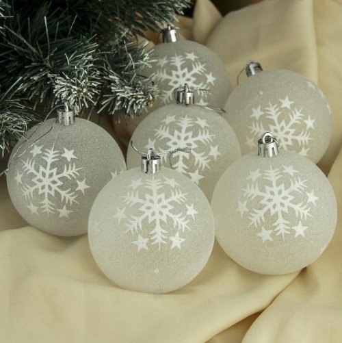 Набор шаров пластик d-8 см 6 шт Изморозь  снежинка         3259796