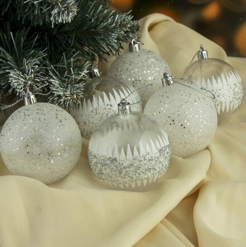 Набор шаров пластик d-8 см 6 шт Изморозь иней         3259797