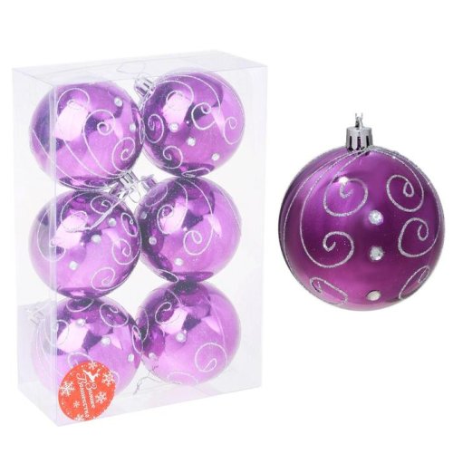 Набор шаров пластик d-8 см 6 шт Индиго узор         2131357