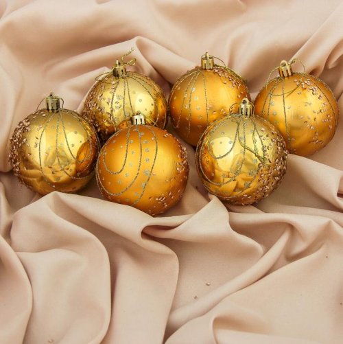 Набор шаров пластик d-8 см 6 шт Капель золото         3259769