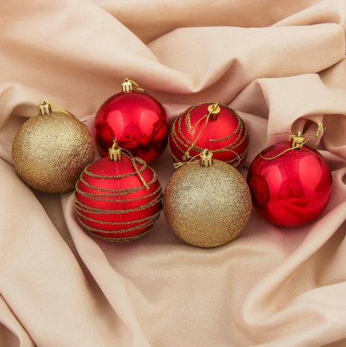 Набор шаров пластик d-8 см 6 шт Клити красно золотой        3259734