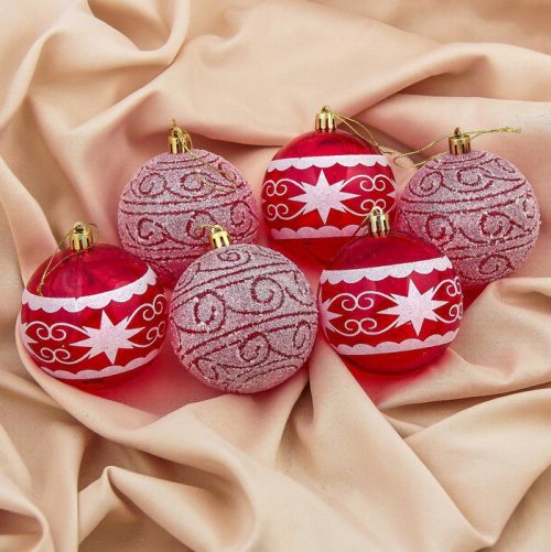 Набор шаров пластик d-8 см 6 шт Комета красный         3259738