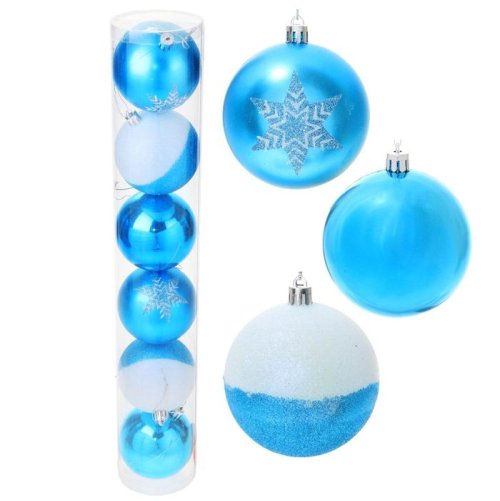 Набор шаров пластик d-8 см 6 шт Лазурный звезда         2131387