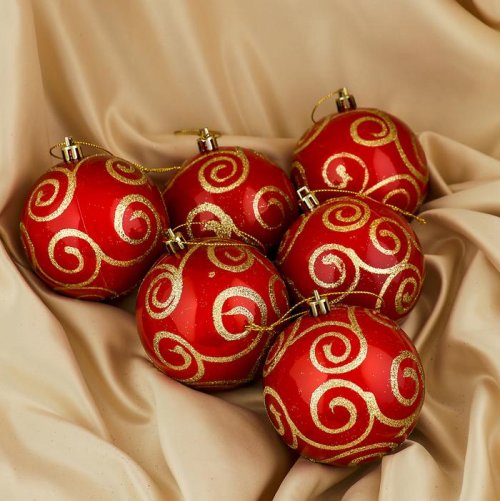 Набор шаров пластик d-8 см 6 шт Лимма завитки красный        3276630