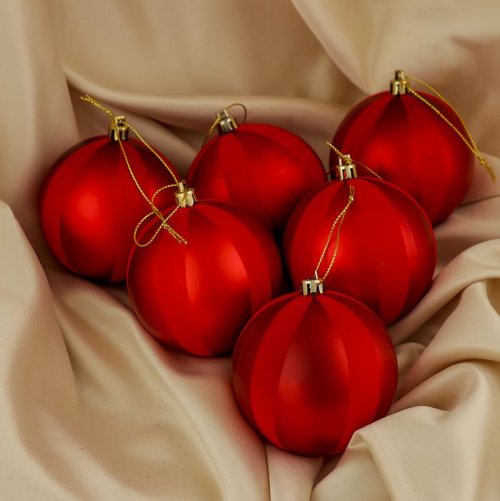 Набор шаров пластик d-8 см 6 шт Лимма красный бархат        3276632