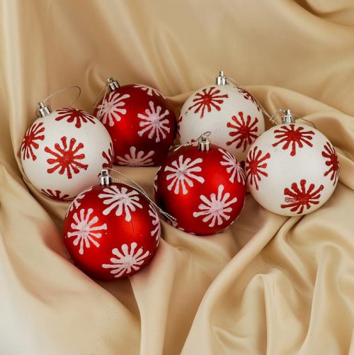 Набор шаров пластик d-8 см 6 шт Лимма снежинки         3276631