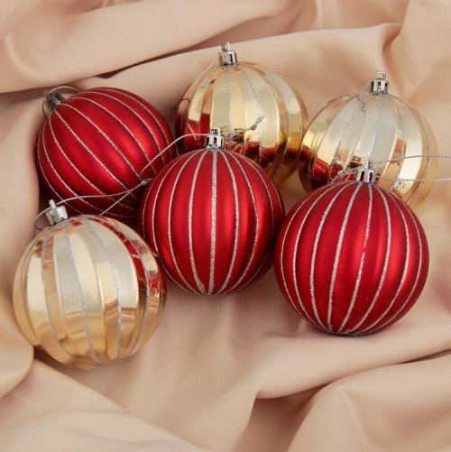 Набор шаров пластик d-8 см 6 шт Лютия золото-красный         3259864