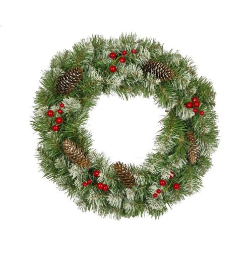 Рождественский венок "Нарядный" с декором заснеженный 60 см., Кол-во веточек - 115 шт.    2827307