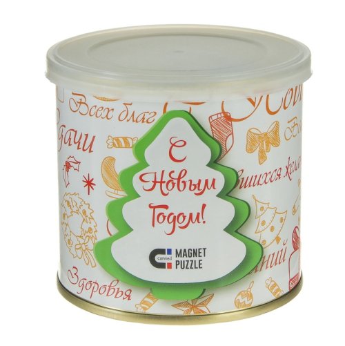 Магнитный пазл в консервной банке "Елка с пожеланиями" 3853689с