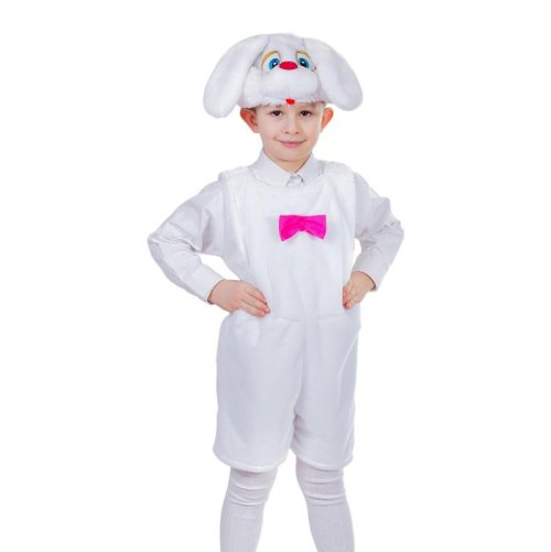 Карнавальный костюм "Зайчик белый" 2 предмета: комбинезон, маска-шапочка. Рост 122-128 см 624763