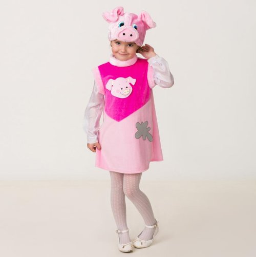 Карнавальный костюм "Свинка Роза", плюш, маска, сарафан,  р. 28    3900354